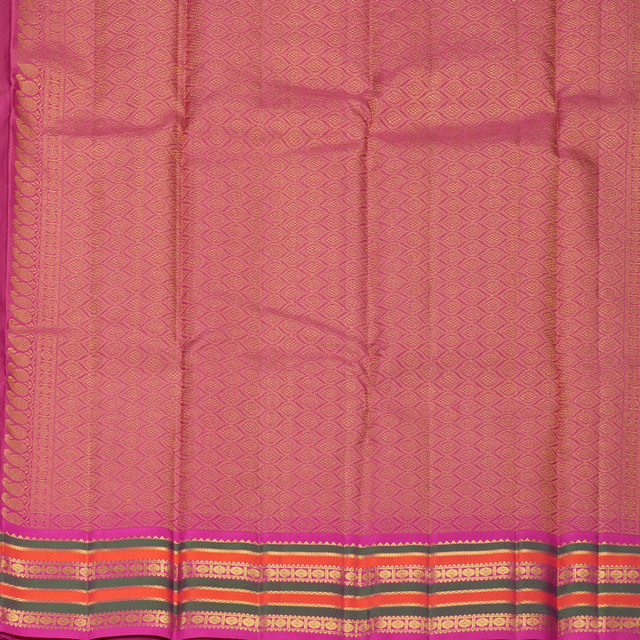 Hayagrivas Handloom Bottle Green Kanjivaram Silk Saree with Rani Pink Border KBF867H15-1