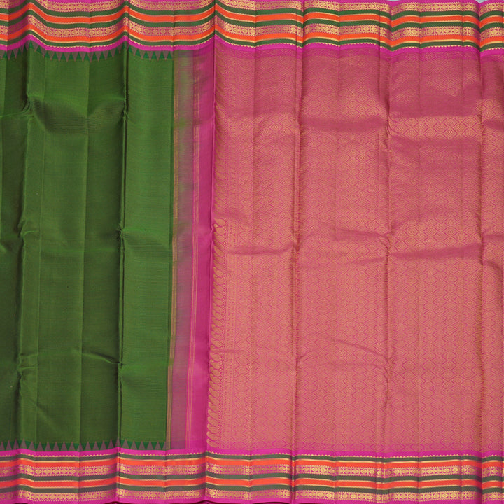 Hayagrivas Handloom Bottle Green Kanjivaram Silk Saree with Rani Pink Border KBF867H15-1