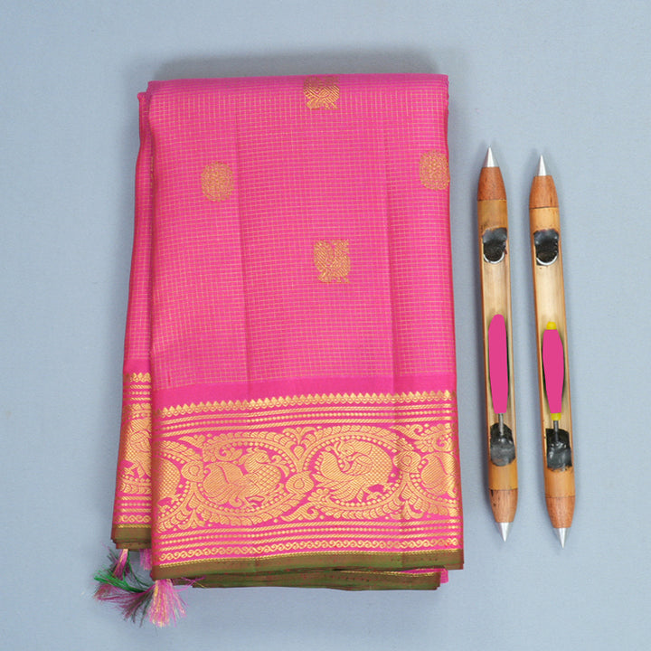 Hayagrivas Handloom Rani Pink Kanjivaram Silk Saree KBF867H4-1