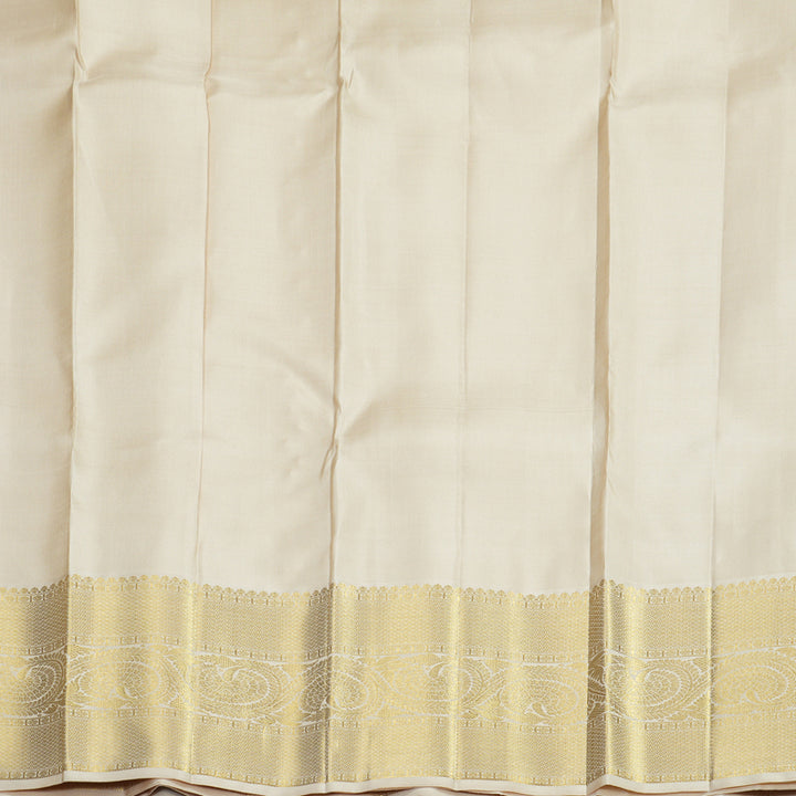 Hayagrivas Handloom Mustard Yellow Kanjivaram Silk Saree with Half-White Border KBF868H12-1