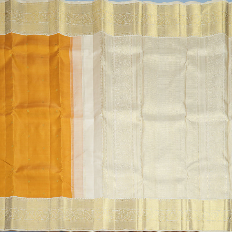 Hayagrivas Handloom Mustard Yellow Kanjivaram Silk Saree with Half-White Border KBF868H12-1