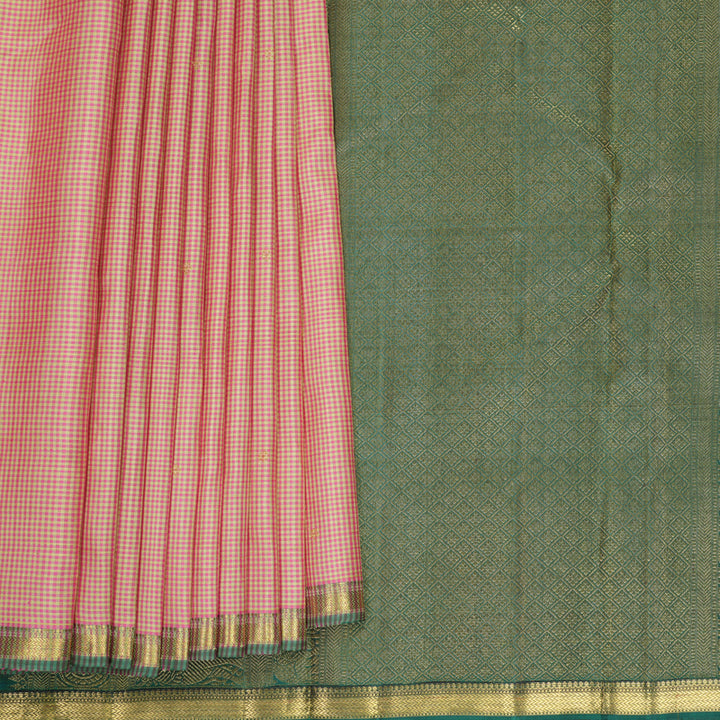 Hayagrivas Handloom Pink &amp; Pista Green Zasa Zasa Kattam Kanjivaram Silk Saree KBF868H3-1