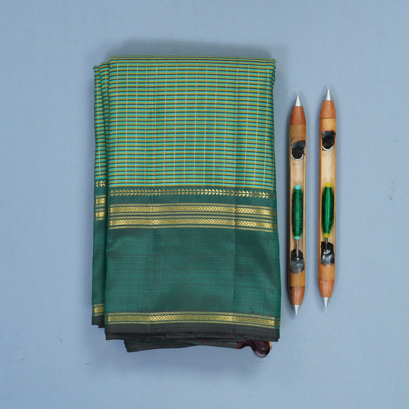 Hayagrivas Handloom Multicolour Stripes Kanjivaram Silk Saree with Bottle Green Border KBF868H5-1