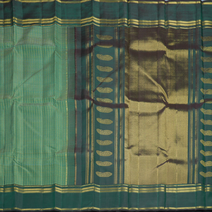 Hayagrivas Handloom Multicolour Stripes Kanjivaram Silk Saree with Bottle Green Border KBF868H5-1