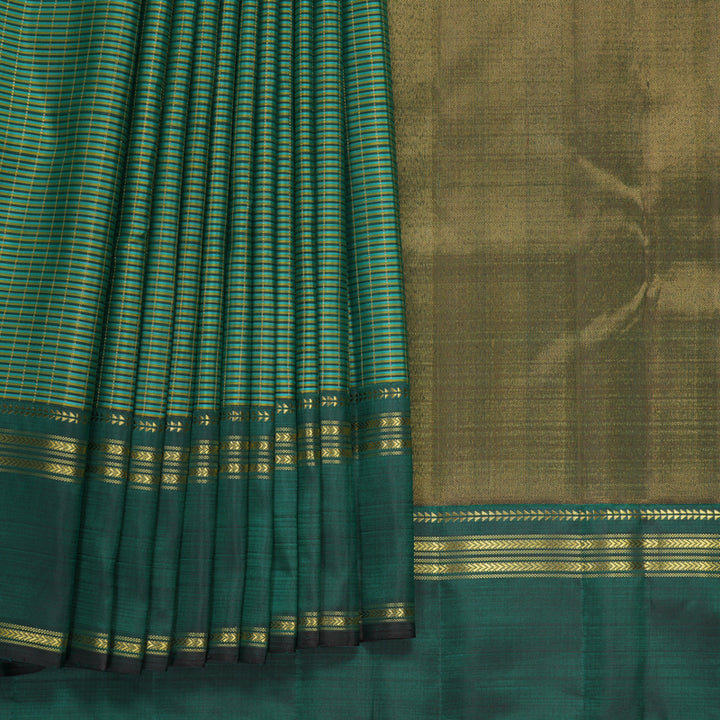 Hayagrivas Handloom Multicolour Stripes Kanjivaram Silk Saree with Bottle Green Border KBF868H5-1