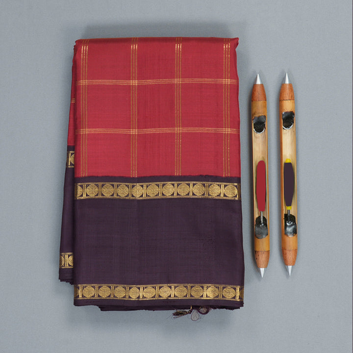 Hayagrivas Handloom Maroon Kanjivaram Silk Saree with Nagapazham Border KBF869H3-1