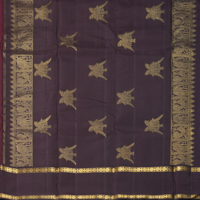 Hayagrivas Handloom Maroon Kanjivaram Silk Saree with Nagapazham Border KBF869H3-1