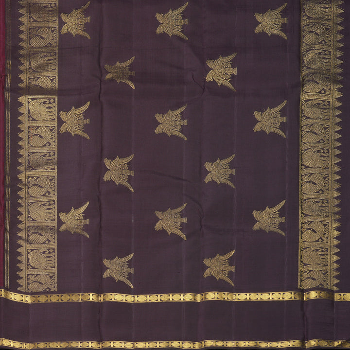 Hayagrivas Handloom Maroon Kanjivaram Silk Saree with Nagapazham Border KBF869H3-1