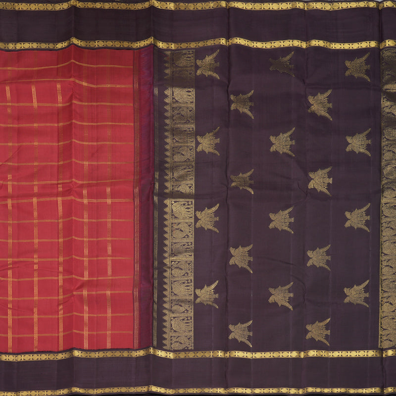 Hayagrivas Handloom Maroon Kanjivaram Silk Saree with Nagapazham Border KBF869H3-1