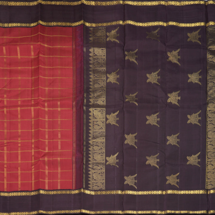 Hayagrivas Handloom Maroon Kanjivaram Silk Saree with Nagapazham Border KBF869H3-1