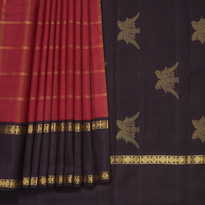 Hayagrivas Handloom Maroon Kanjivaram Silk Saree with Nagapazham Border KBF869H3-1