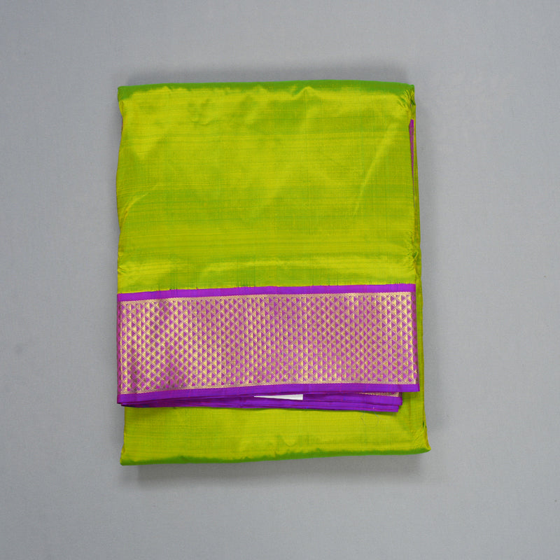 Hayagrivas Handloom Fluorescent Green Ten Yards Silk Saree KBF86D2-2