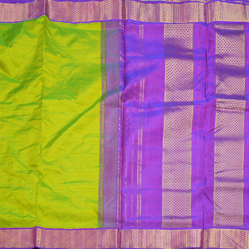 Hayagrivas Handloom Fluorescent Green Ten Yards Silk Saree KBF86D2-2