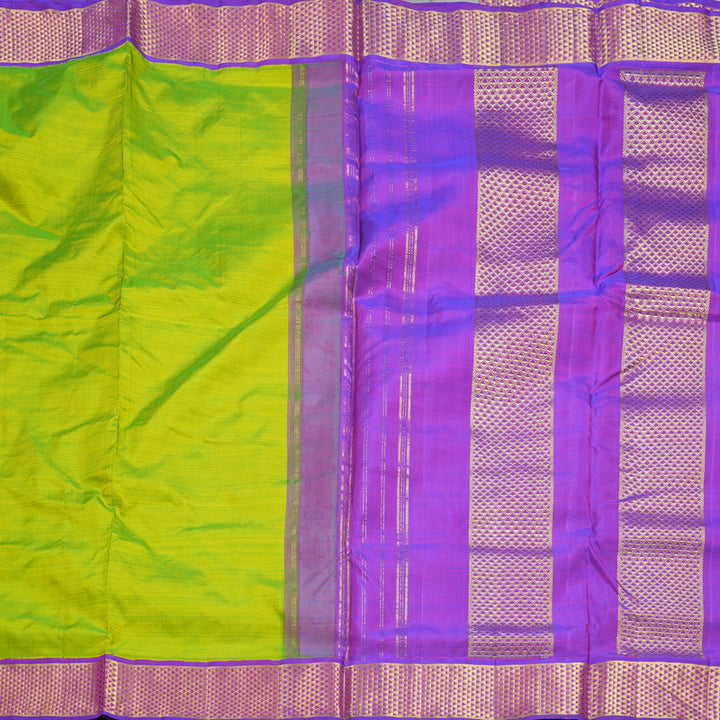 Hayagrivas Handloom Fluorescent Green Ten Yards Silk Saree KBF86D2-2