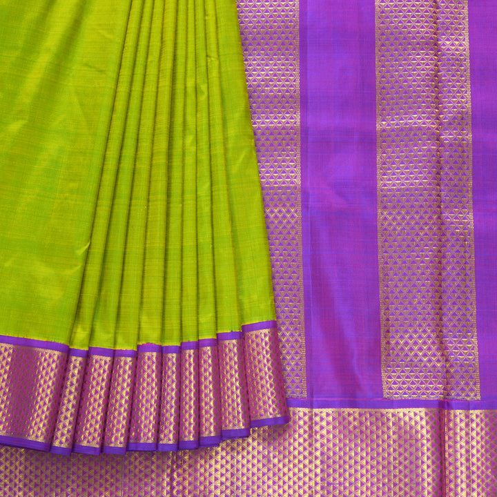 Hayagrivas Handloom Fluorescent Green Ten Yards Silk Saree KBF86D2-2