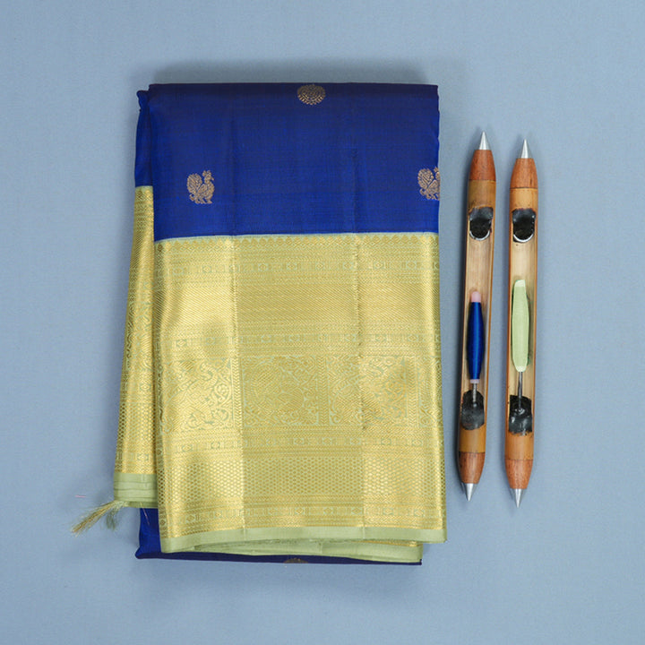 Hayagrivas Handloom MS Blue Kanjivaram Silk Saree with Pista Green Border KBF871H1-1