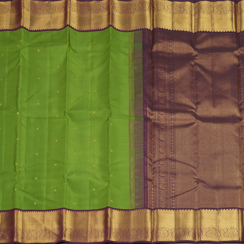 Hayagrivas Handloom Olive Green Kanjivaram Silk Saree with Wine Purple Border KBF871H2-3
