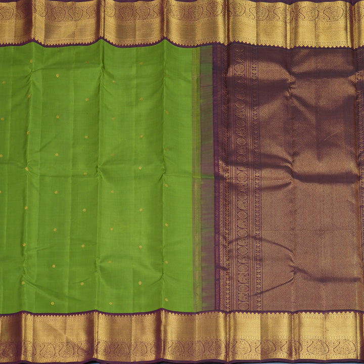 Hayagrivas Handloom Olive Green Kanjivaram Silk Saree with Wine Purple Border KBF871H2-3