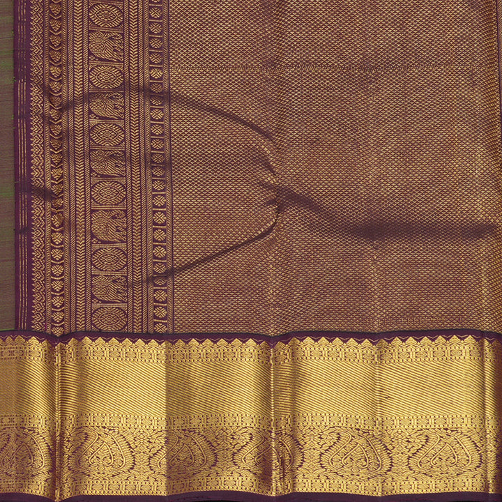 Hayagrivas Handloom Olive Green Kanjivaram Silk Saree with Wine Purple Border KBF871H2-3