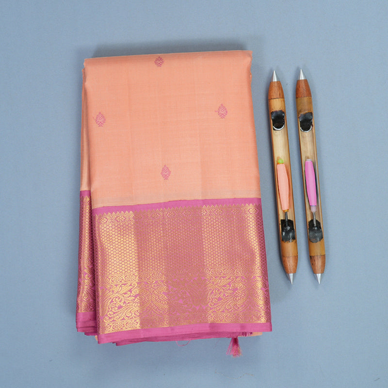 Hayagrivas Handloom Mild Peach Kanjivaram Silk Saree with Persian Pink Border KBF871H2-4