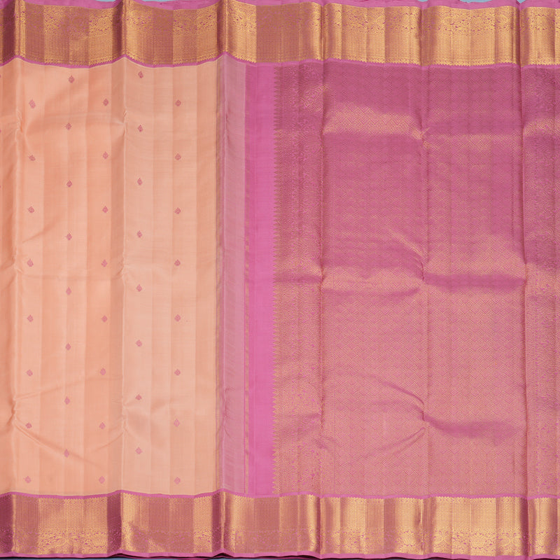 Hayagrivas Handloom Mild Peach Kanjivaram Silk Saree with Persian Pink Border KBF871H2-4