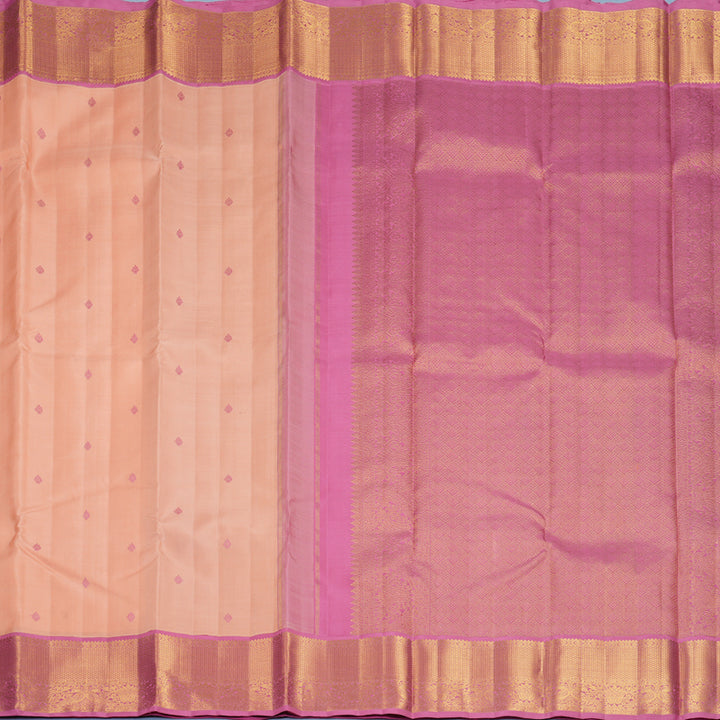 Hayagrivas Handloom Mild Peach Kanjivaram Silk Saree with Persian Pink Border KBF871H2-4