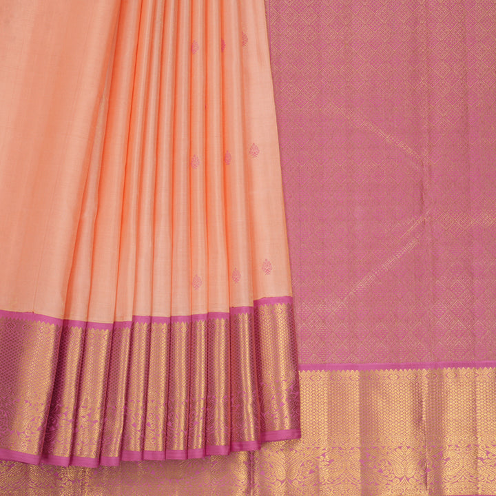 Hayagrivas Handloom Mild Peach Kanjivaram Silk Saree with Persian Pink Border KBF871H2-4