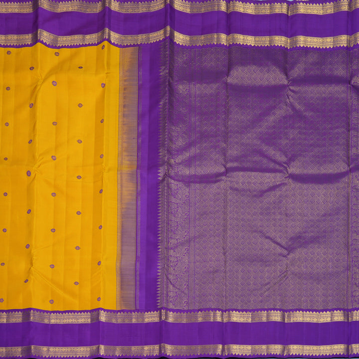 Hayagrivas Handloom Mustard Yellow Kanjivaram Silk Saree with Purple Border KBF871H2-5