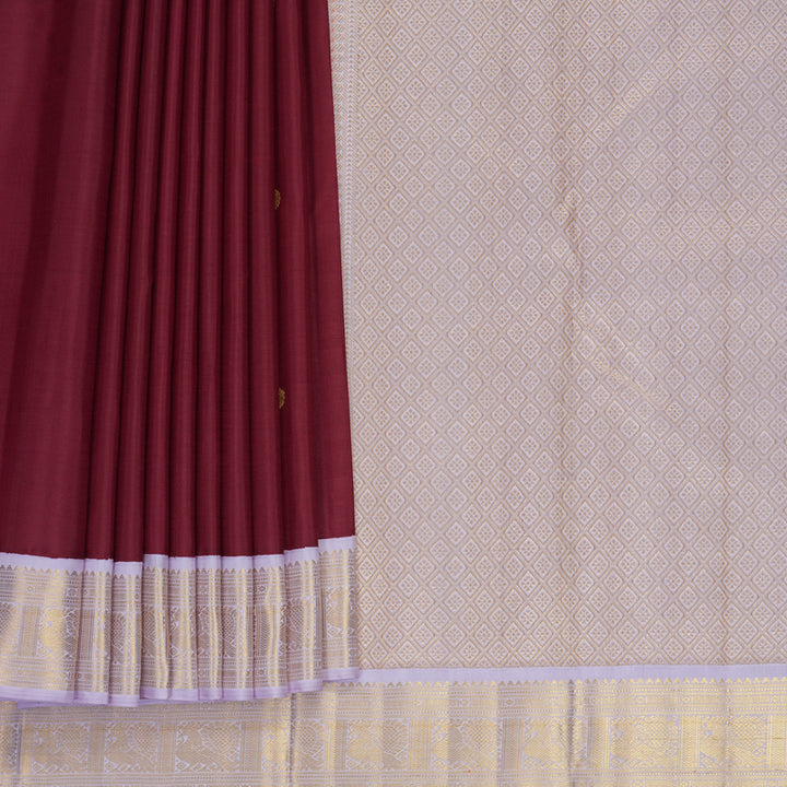 Hayagrivas Handloom Kum Kum Maroon Kanjivaram Silk Saree with Lilac Border KBF871H3-1