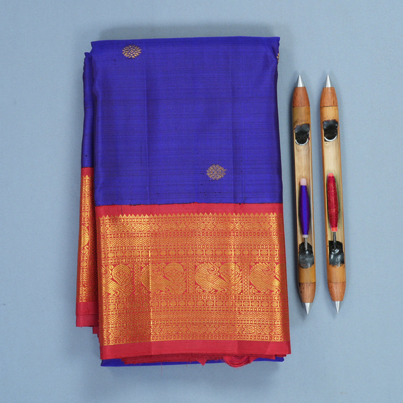 Hayagrivas Handloom MS Blue Kanjivaram Silk Saree with Maroon Border KBF872H3-1
