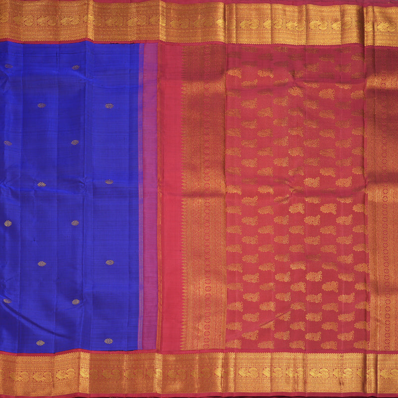 Hayagrivas Handloom MS Blue Kanjivaram Silk Saree with Maroon Border KBF872H3-1