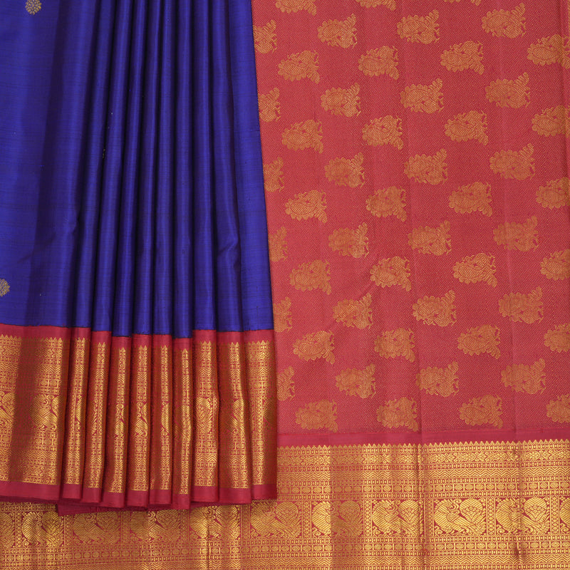 Hayagrivas Handloom MS Blue Kanjivaram Silk Saree with Maroon Border KBF872H3-1