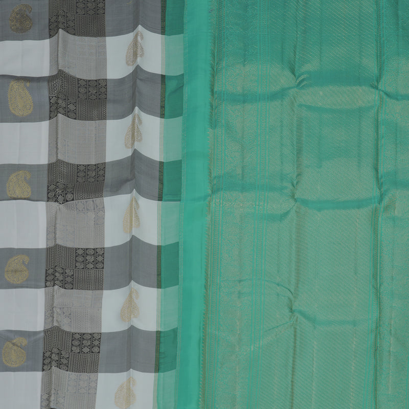 Hayagrivas Handloom Black &amp; White Checks Kanjivaram Silk Saree KBF631G2-1