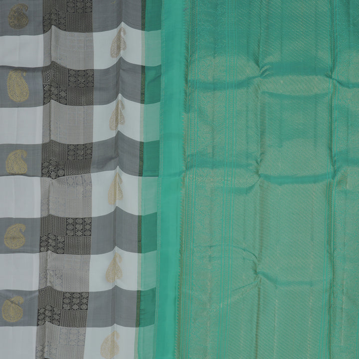 Hayagrivas Handloom Black &amp; White Checks Kanjivaram Silk Saree KBF631G2-1