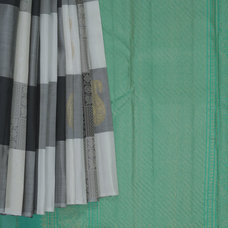 Hayagrivas Handloom Black &amp; White Checks Kanjivaram Silk Saree KBF631G2-1