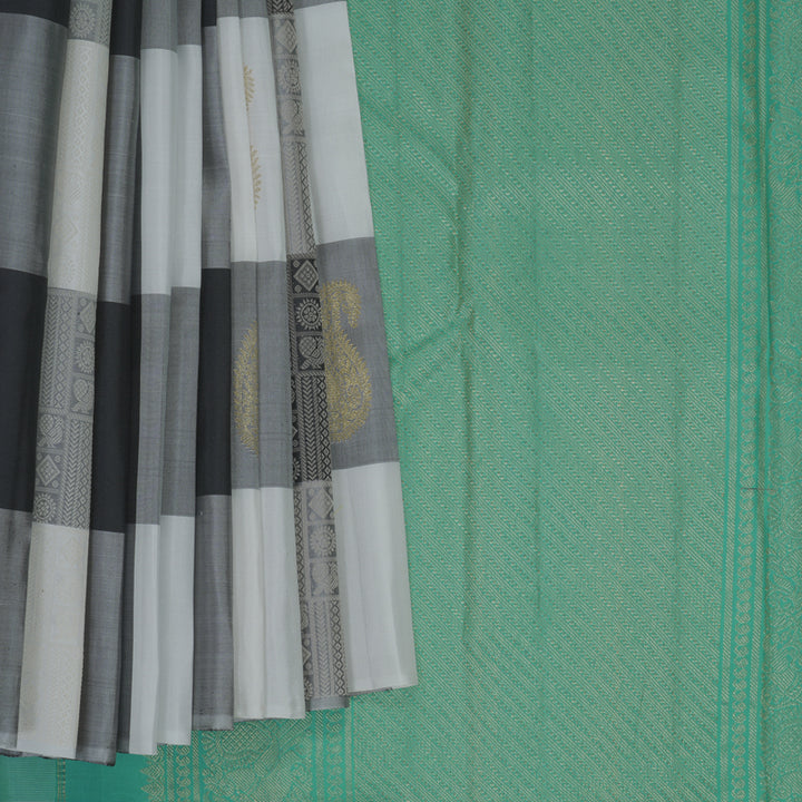 Hayagrivas Handloom Black &amp; White Checks Kanjivaram Silk Saree KBF631G2-1