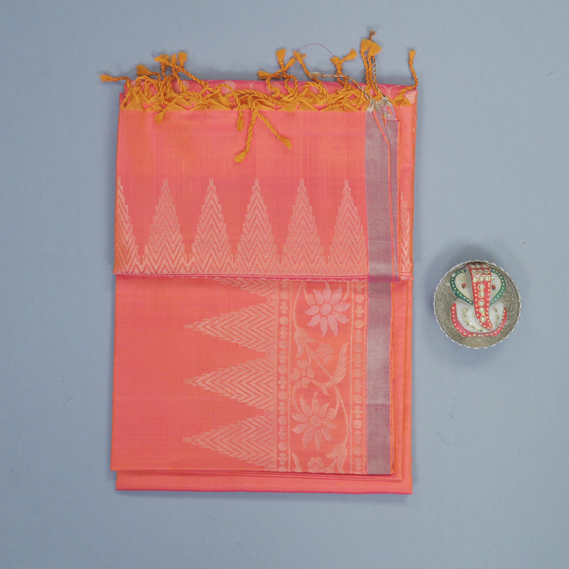 Hayagrivas Orangish-Pink Handloom Soft Silk Saree KBF877H6-2