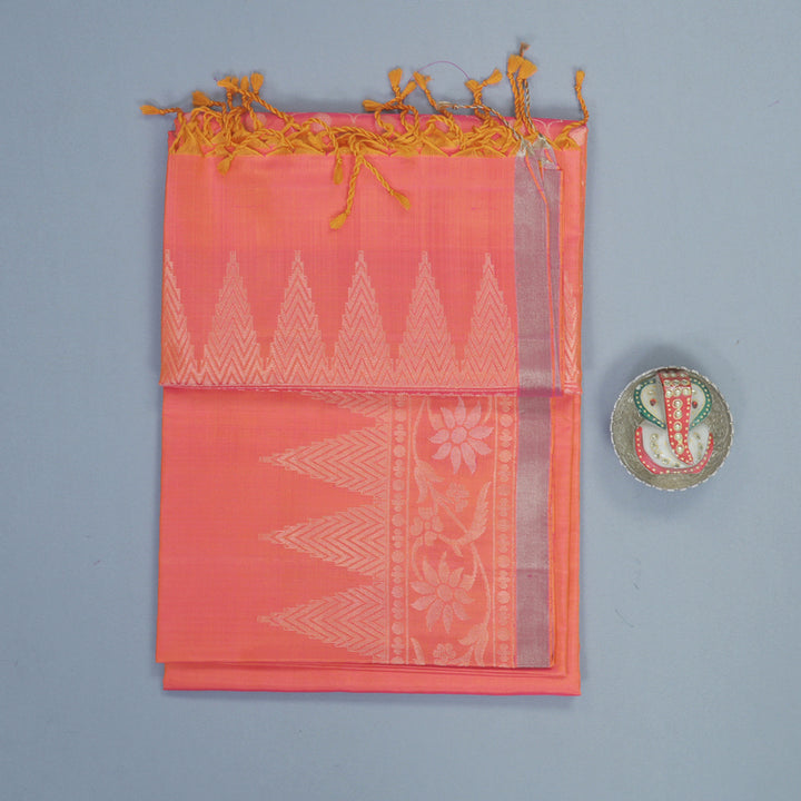 Hayagrivas Orangish-Pink Handloom Soft Silk Saree KBF877H6-2
