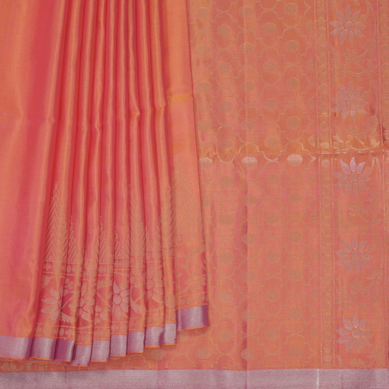 Hayagrivas Orangish-Pink Handloom Soft Silk Saree KBF877H6-2