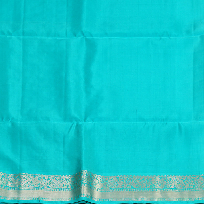 Hayagrivas White Handloom Soft Silk Saree Sea Blue KBF878H12-1
