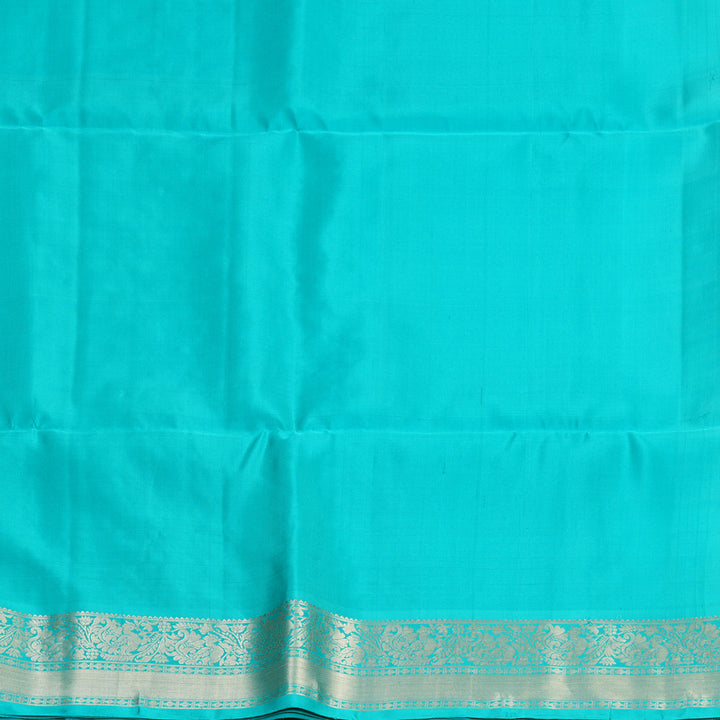 Hayagrivas White Handloom Soft Silk Saree Sea Blue KBF878H12-1