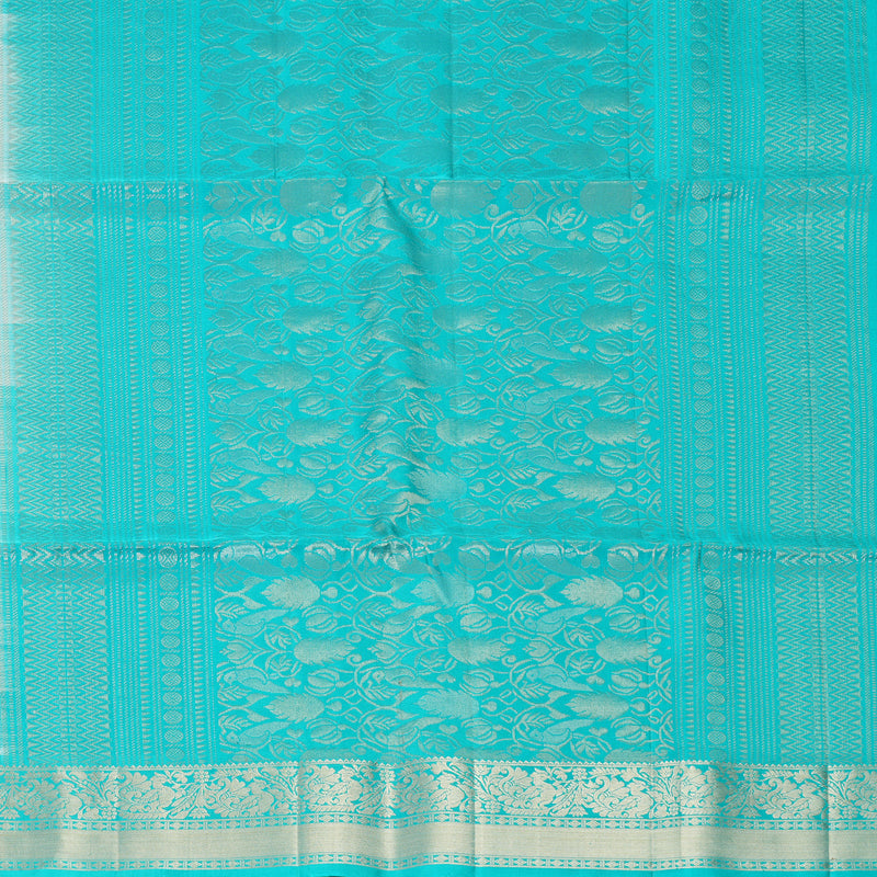 Hayagrivas White Handloom Soft Silk Saree Sea Blue KBF878H12-1