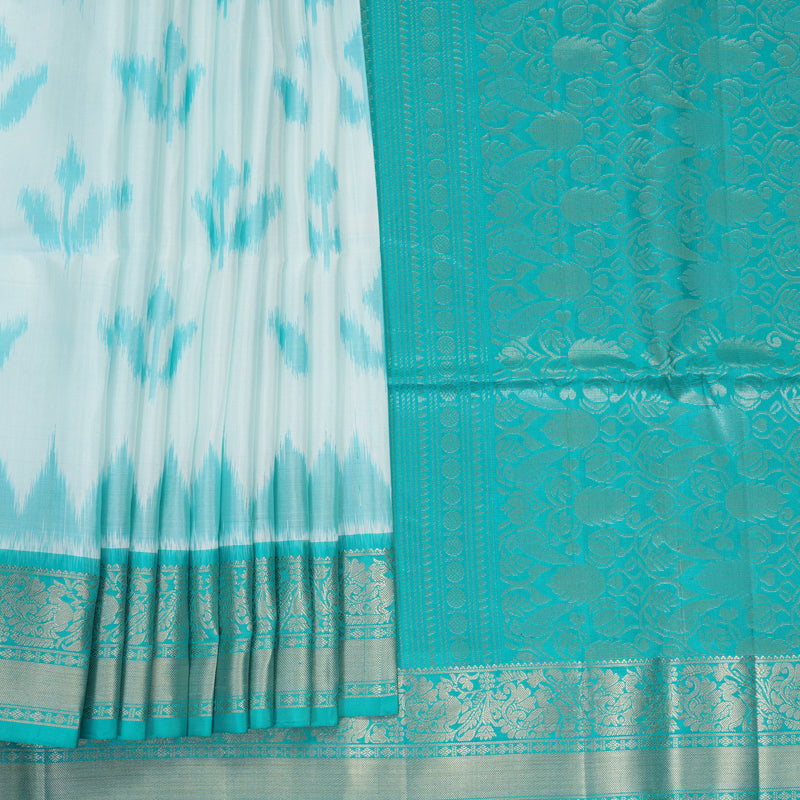 Hayagrivas White Handloom Soft Silk Saree Sea Blue KBF878H12-1