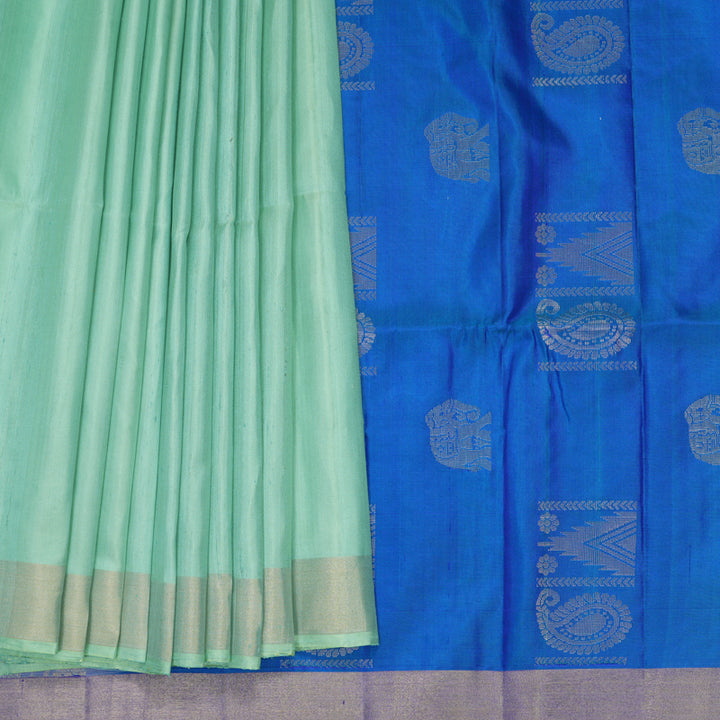 Hayagrivas Pastel Green Handloom Soft Silk Saree KBF878H3-1