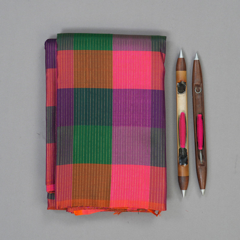Hayagrivas Handloom Multicolour Checks Kanjivaram Silk Saree KBF87D2-1