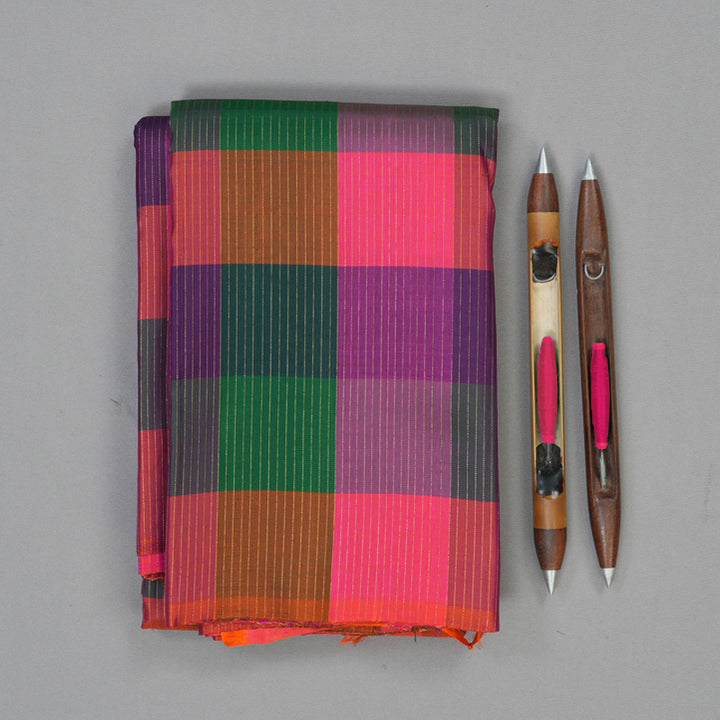 Hayagrivas Handloom Multicolour Checks Kanjivaram Silk Saree KBF87D2-1