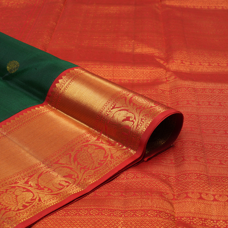 Hayagrivas Handloom Bottle Green Kanjivaram Silk Saree with Red Border KBF87D7-2