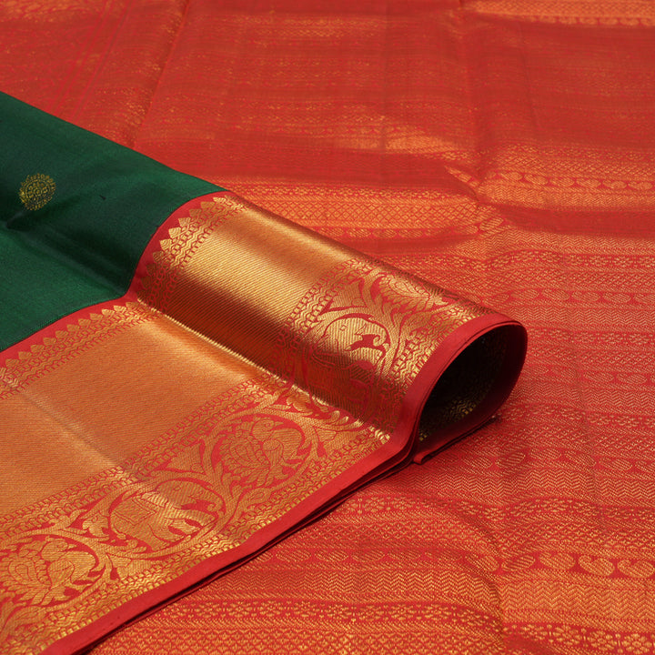 Hayagrivas Handloom Bottle Green Kanjivaram Silk Saree with Red Border KBF87D7-2