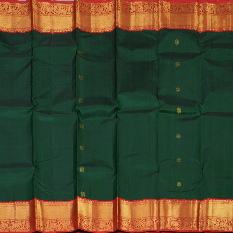 Hayagrivas Handloom Bottle Green Kanjivaram Silk Saree with Red Border KBF87D7-2