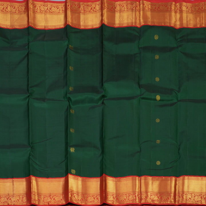 Hayagrivas Handloom Bottle Green Kanjivaram Silk Saree with Red Border KBF87D7-2